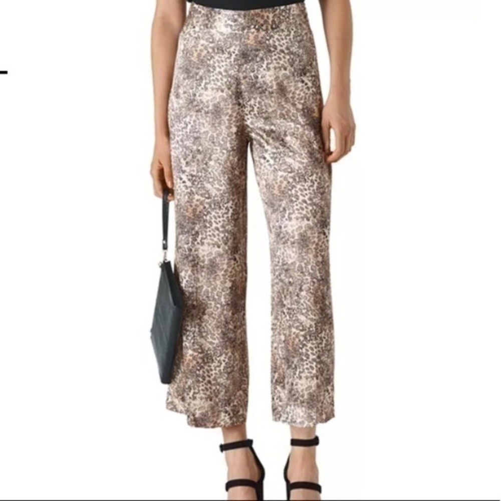 WHISTLES Big Cat Printed Satin Trouser Pants